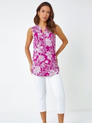 Roman Pink Textured Floral Print Sleeveless Top - Image 2 of 5