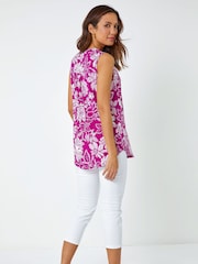 Roman Pink Textured Floral Print Sleeveless Top - Image 3 of 5