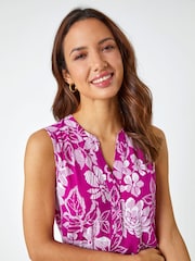Roman Pink Textured Floral Print Sleeveless Top - Image 4 of 5