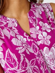 Roman Pink Textured Floral Print Sleeveless Top - Image 5 of 5