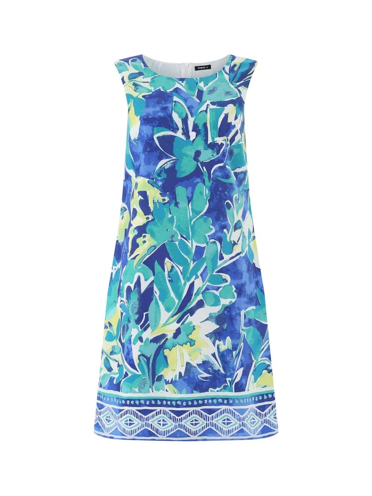 Roman Blue Abstract Leaf Shift Dress - Image 4 of 4 Roman Blue Abstract Leaf Shift Dress - Image 4 of 4