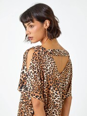 Roman Brown Animal Print Jersey Cold Shoulder Top - Image 4 of 5