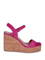 Linzi Pink Shiraz Platform Cork Wedges With Wrap Around Ankle Strap - Image 3 of 5
