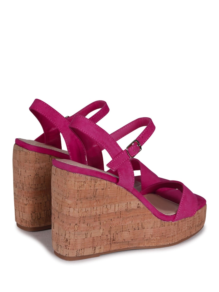 Linzi Pink Shiraz Platform Cork Wedges With Wrap Around Ankle Strap - Image 5 of 5 Linzi Pink Shiraz Platform Cork Wedges With Wrap Around Ankle Strap - Image 5 of 5
