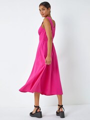 Roman Pink Textured Stripe Button Detail Midi Dress - Image 3 of 4
