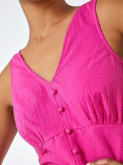 Roman Pink Textured Stripe Button Detail Midi Dress - Image 4 of 4