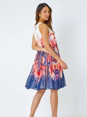 Roman Orange Floral Print Pleated Swing Dress - Image 2 of 5