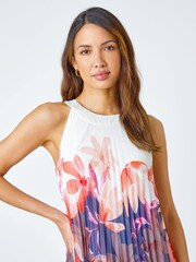 Roman Orange Floral Print Pleated Swing Dress - Image 4 of 5