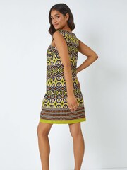 Roman Green Geometric Border Print Shift Dress - Image 3 of 5