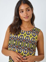 Roman Green Geometric Border Print Shift Dress - Image 4 of 5