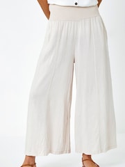 Roman Natural Linen Blend Stretch Waist Culottes - Image 1 of 5