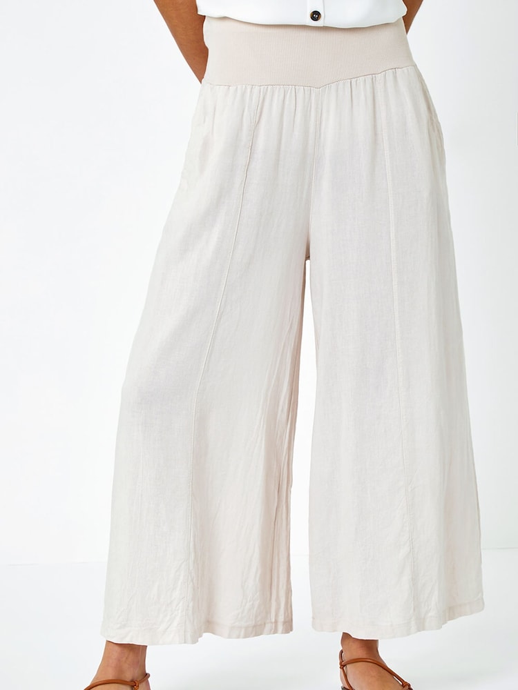 Roman Natural Linen Blend Stretch Waist Culottes - Image 1 of 5