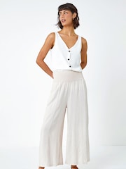 Roman Natural Linen Blend Stretch Waist Culottes - Image 3 of 5