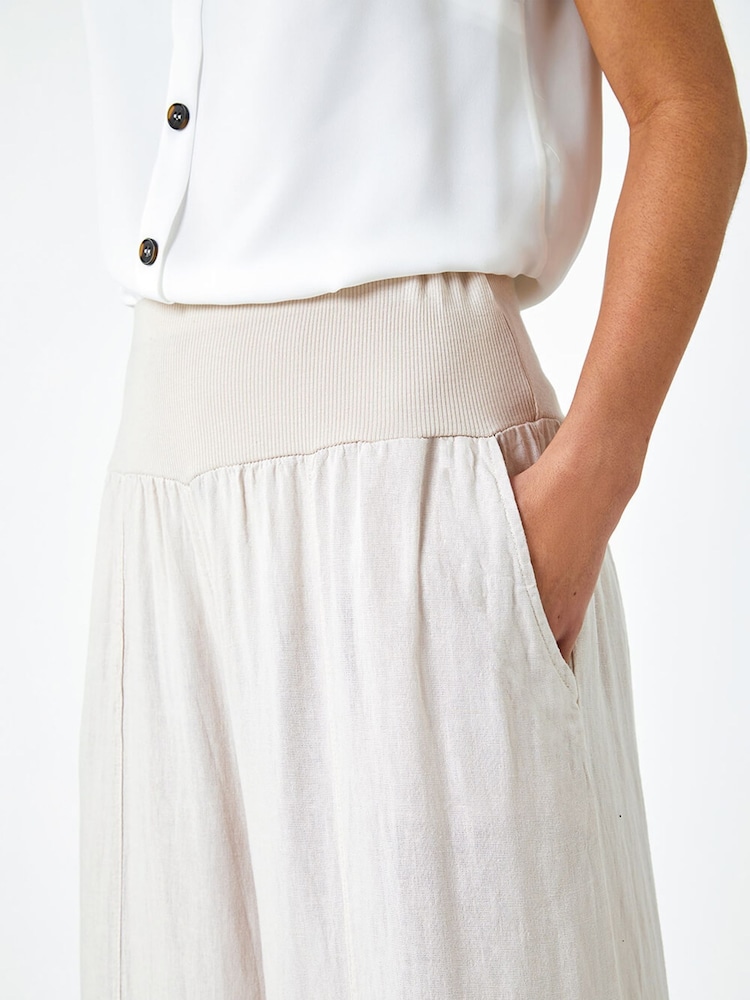Roman Natural Linen Blend Stretch Waist Culottes - Image 5 of 5