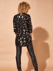 Roman Black Originals Foil Feather Print Button Through Blouse - Image 2 of 5