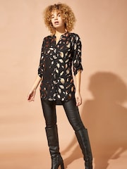 Roman Black Originals Foil Feather Print Button Through Blouse - Image 3 of 5