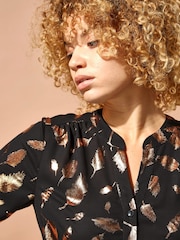 Roman Black Originals Foil Feather Print Button Through Blouse - Image 5 of 5