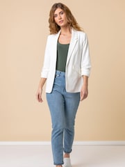 Roman White Ruched 3/4 Sleeve Jacket - Image 2 of 4
