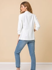Roman White Ruched 3/4 Sleeve Jacket - Image 3 of 4