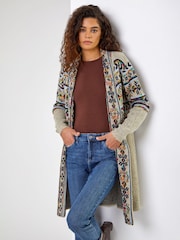 Roman Black Nordic Patterned Longline Cardigan - Image 1 of 6