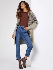 Roman Black Nordic Patterned Longline Cardigan - Image 4 of 6