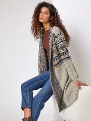 Roman Black Nordic Patterned Longline Cardigan - Image 5 of 6
