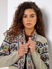 Roman Black Nordic Patterned Longline Cardigan - Image 6 of 6