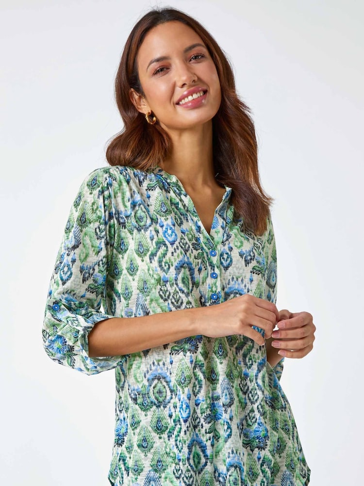 Roman Green Roman Patterned Burnout Print Relaxed Top - Image 1 of 5