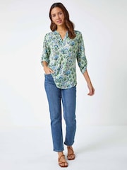 Roman Green Roman Patterned Burnout Print Relaxed Top - Image 3 of 5