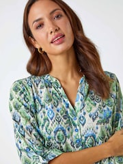Roman Green Roman Patterned Burnout Print Relaxed Top - Image 4 of 5