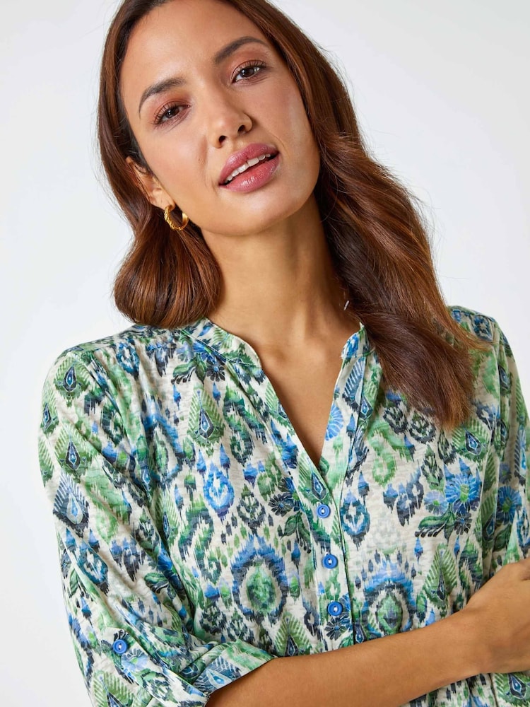 Roman Green Roman Patterned Burnout Print Relaxed Top - Image 4 of 5