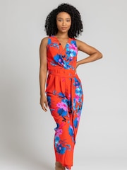 Roman Red Print V-Neck Jumpsuit - Image 1 of 4