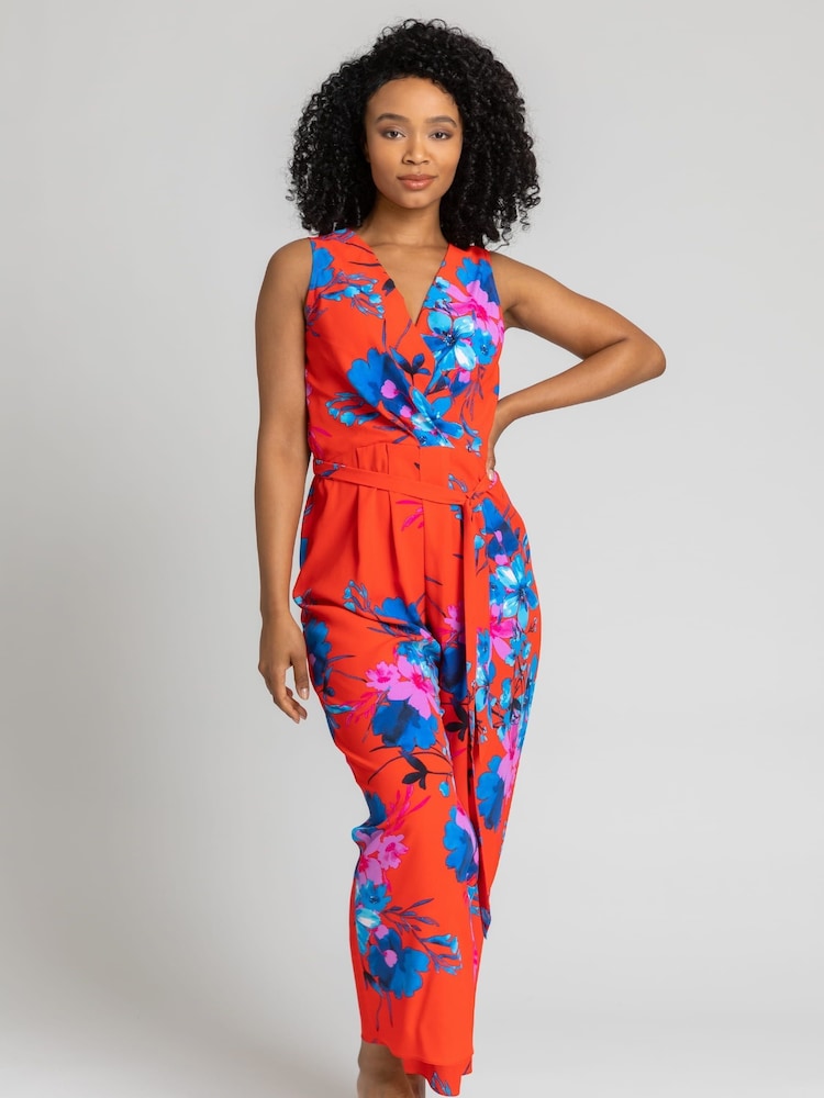Roman Red Print V-Neck Jumpsuit - Image 1 of 4