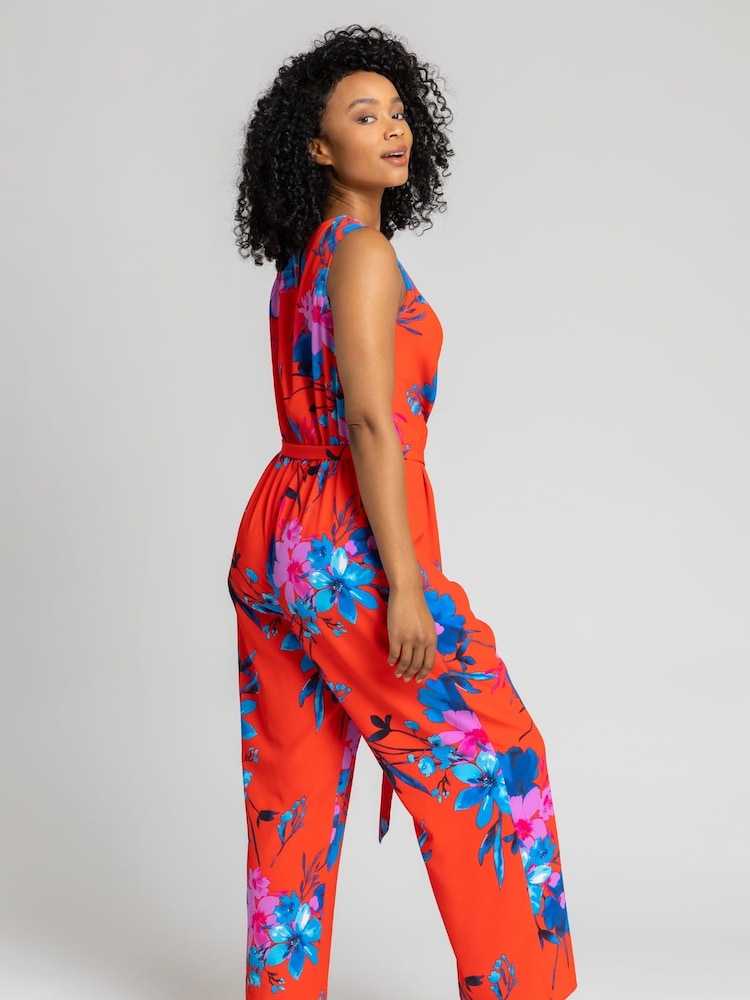 Roman Red Print V-Neck Jumpsuit - Image 2 of 4