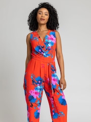 Roman Red Print V-Neck Jumpsuit - Image 3 of 4
