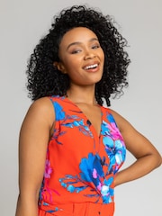 Roman Red Print V-Neck Jumpsuit - Image 4 of 4