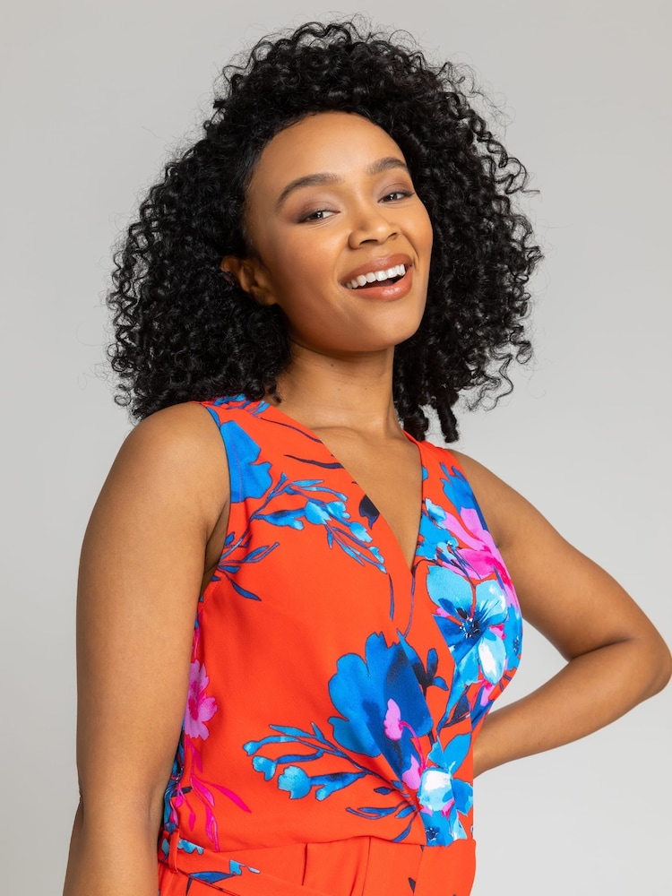 Roman Red Print V-Neck Jumpsuit - Image 4 of 4