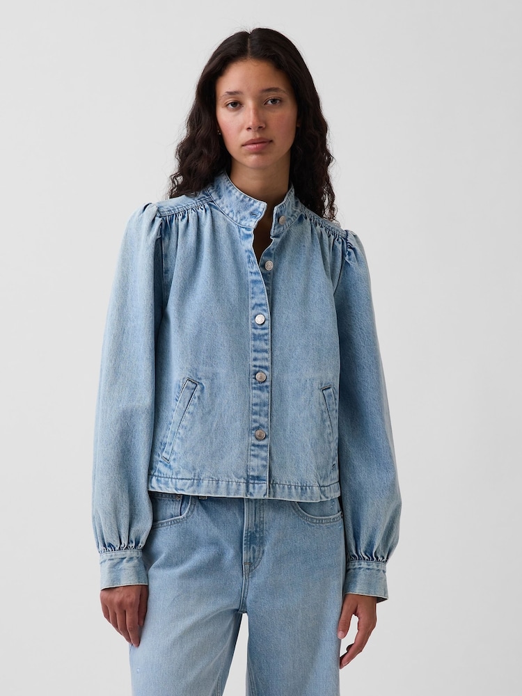 Gap Light Wash Denim Balloon-Sleeve Crop Swing Jacket - Image 1 of 5