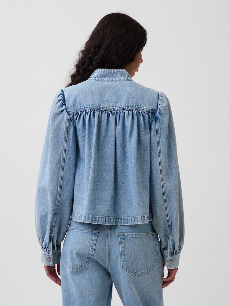 Gap Light Wash Denim Balloon-Sleeve Crop Swing Jacket - Image 2 of 5