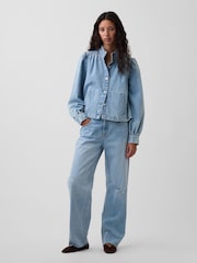 Gap Light Wash Denim Balloon-Sleeve Crop Swing Jacket - Image 3 of 5