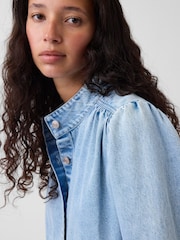 Gap Light Wash Denim Balloon-Sleeve Crop Swing Jacket - Image 4 of 5