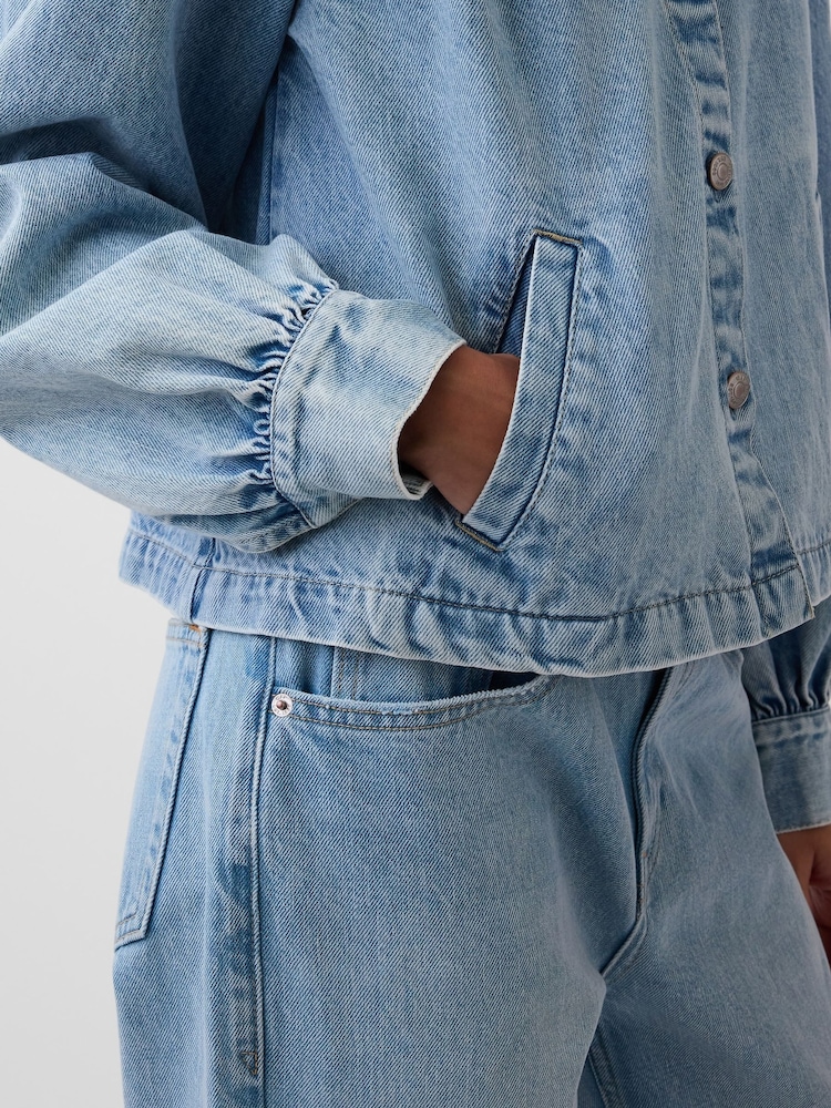 Gap Light Wash Denim Balloon-Sleeve Crop Swing Jacket - Image 5 of 5