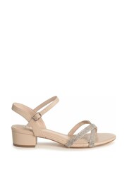 Linzi Nude Vanity Low Block Heeled Sandals With Diamante Straps - Image 2 of 4