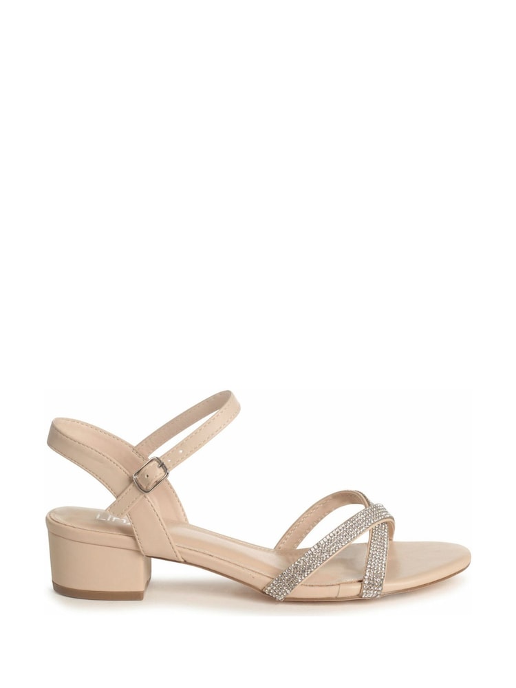 Linzi Nude Vanity Low Block Heeled Sandals With Diamante Straps - Image 2 of 4