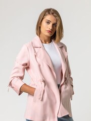 Roman Pink Tie Waist Longline Jacket - Image 1 of 5