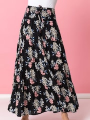 Roman Black Floral Shirred Waist Maxi Skirt - Image 1 of 4