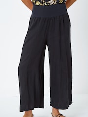 Roman Black Linen Blend Stretch Waist Culottes - Image 1 of 5