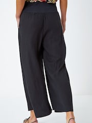 Roman Black Linen Blend Stretch Waist Culottes - Image 2 of 5