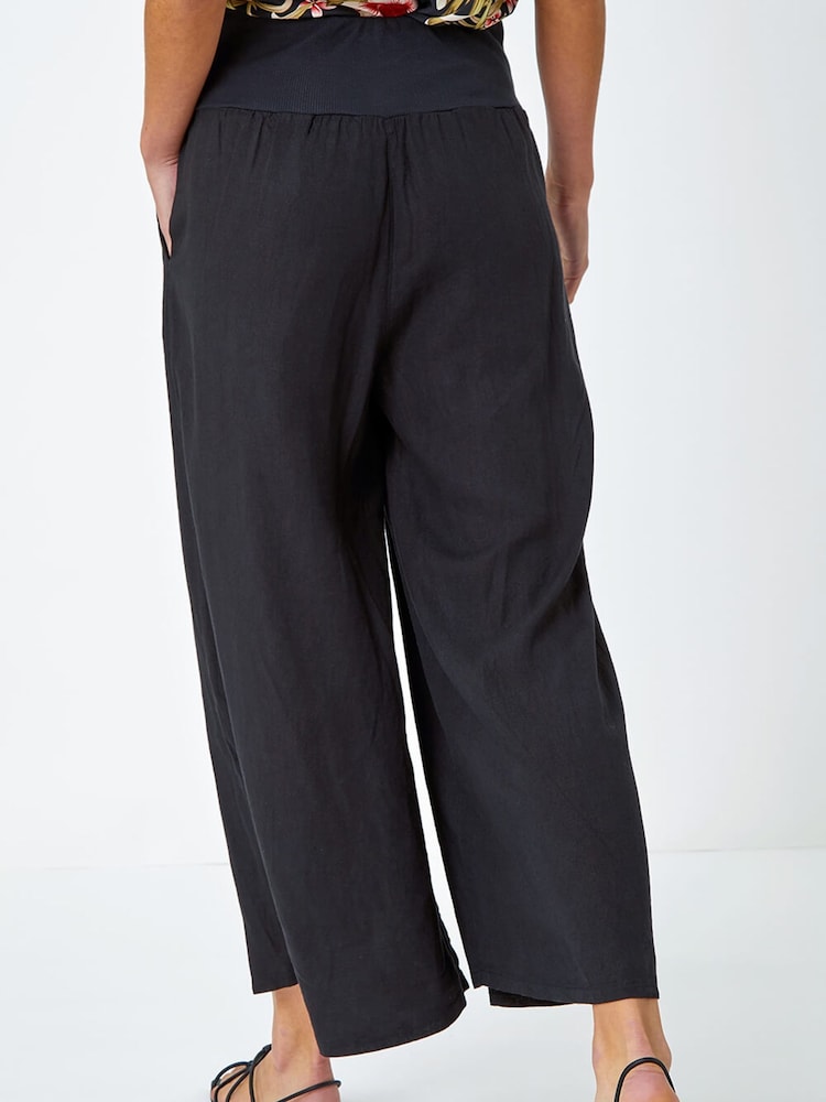 Roman Black Linen Blend Stretch Waist Culottes - Image 2 of 5