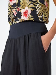 Roman Black Linen Blend Stretch Waist Culottes - Image 5 of 5
